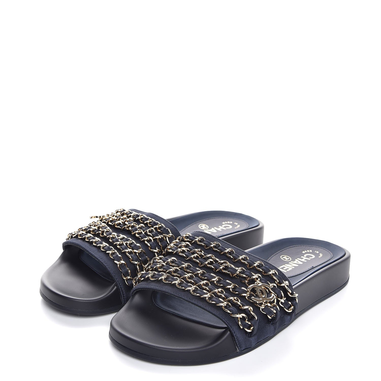 Chanel Satin Chain Flat Sandals 38 Marine 3 of 8