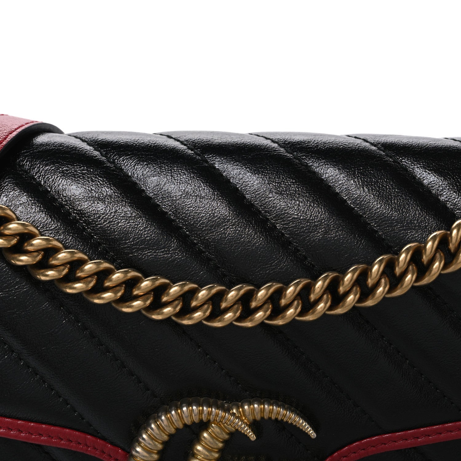 Gucci Vintage Effect Calfskin Matelasse Diagonal Small Torchon GG Marmont Shoulder Bag Black Romantic Cherry 8 of 10