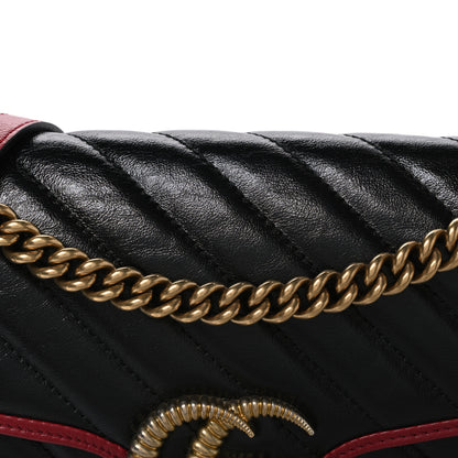Gucci Vintage Effect Calfskin Matelasse Diagonal Small Torchon GG Marmont Shoulder Bag Black Romantic Cherry 8 of 10