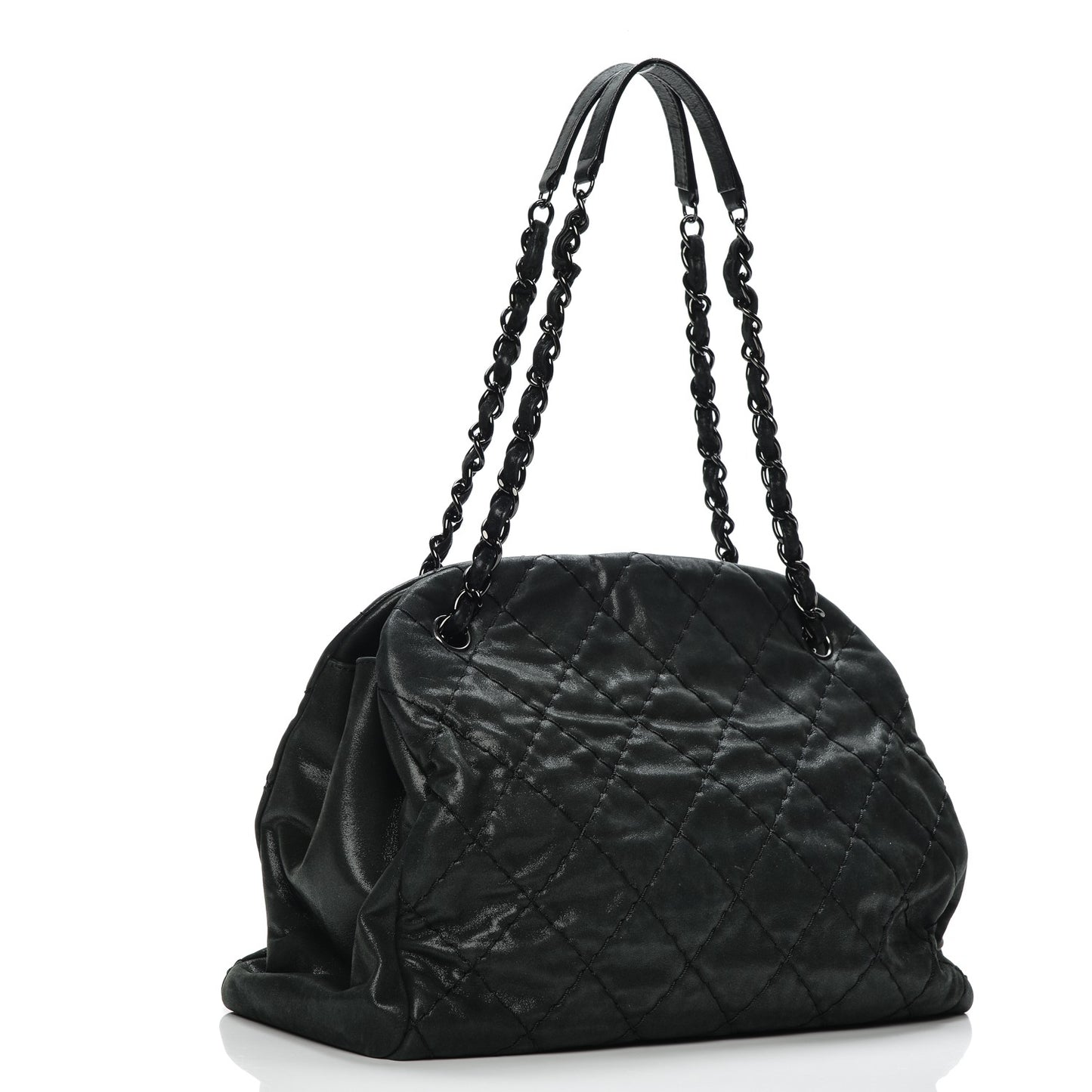 Iridescent Calfskin Quilted Large Just Mademoiselle Dark Grey