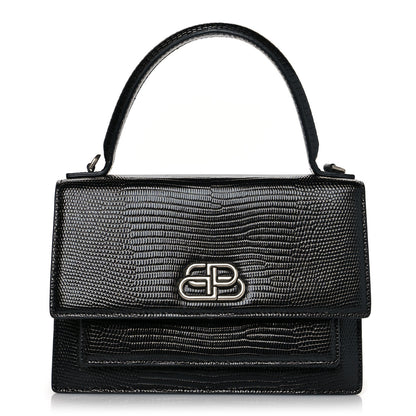 Balenciaga Patent Calfskin Lizard Embossed XS Sharp Top Handle Bag Black 1 of 9