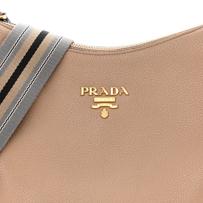 Prada Vitello Daino Zippered Hobo Messenger Cammeo 9 of 12
