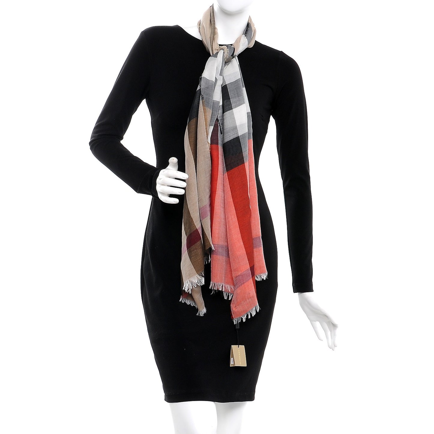 Cotton Silk Wool Half Mega Check Scarf Honey