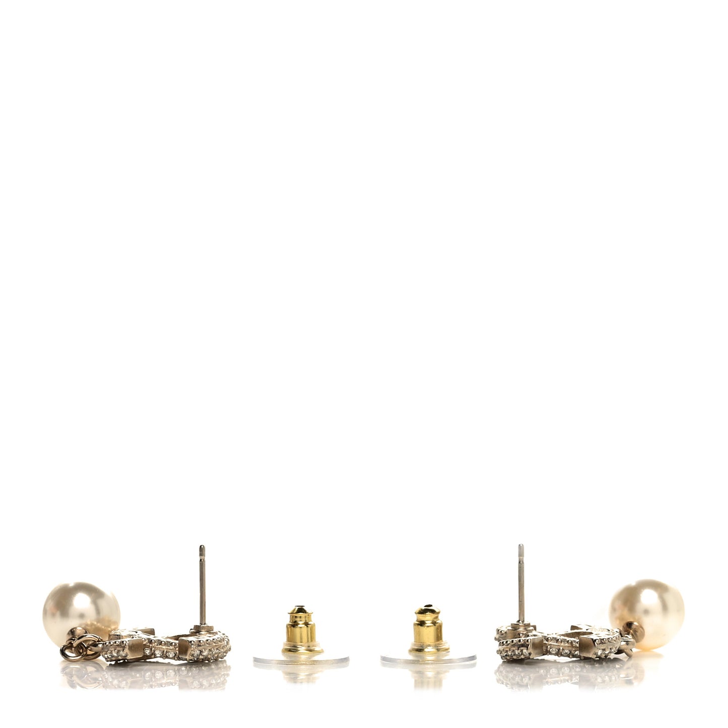 Crystal Pearl CC Drop Earrings Gold