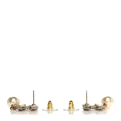 Chanel Crystal Pearl CC Drop Earrings Gold 3 of 5