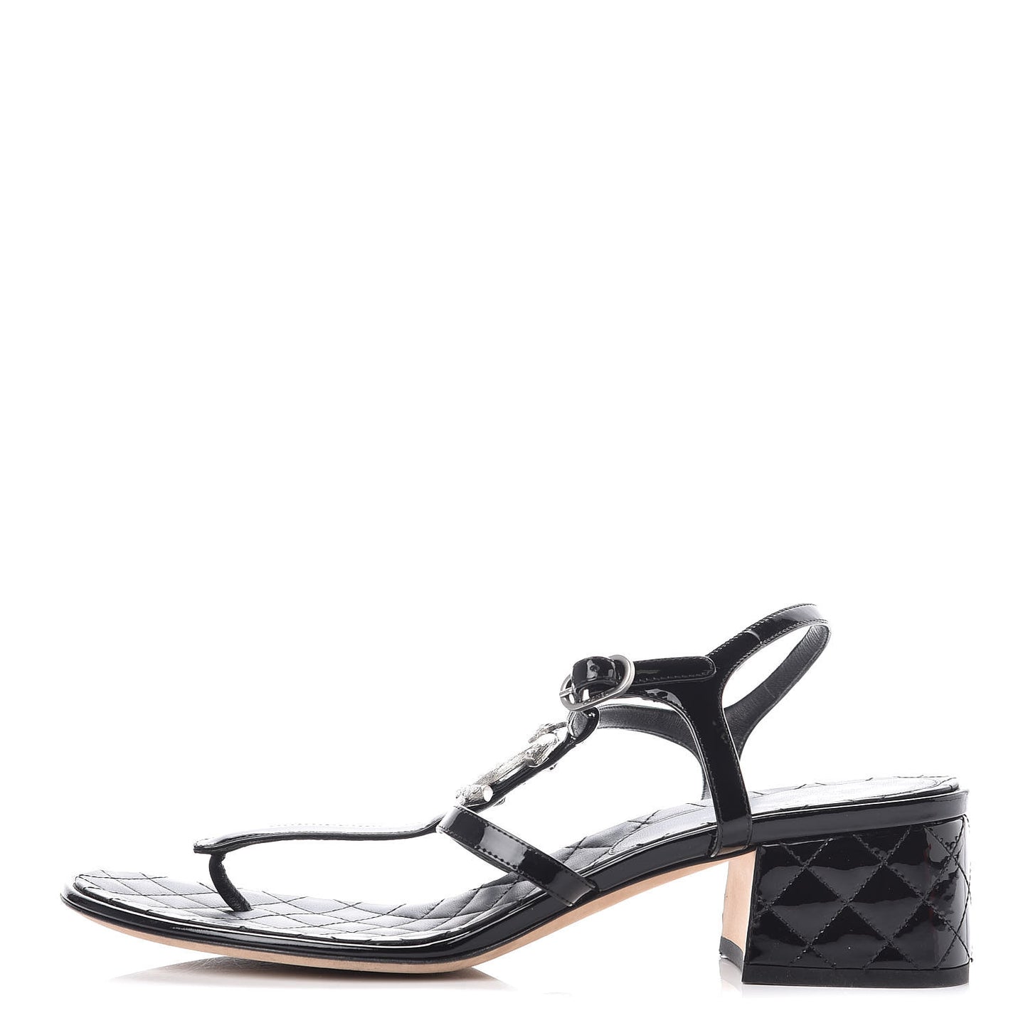 Calfskin Patent Quilted CC Sandals 41 Black