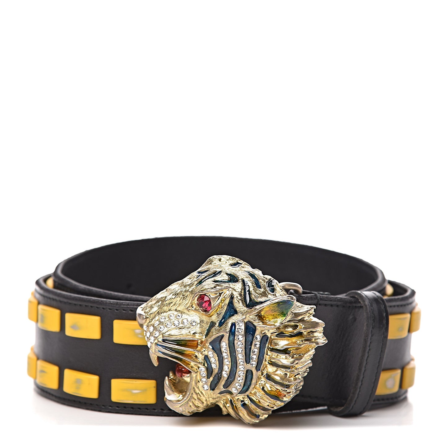 Metal Tiger Head Studded Belt 85 34 Yellow Black