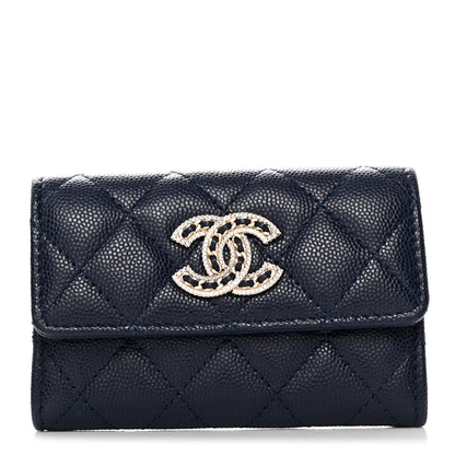 Chanel Caviar Quilted Crystal CC Flap Card Holder Navy Blue 1 of 8