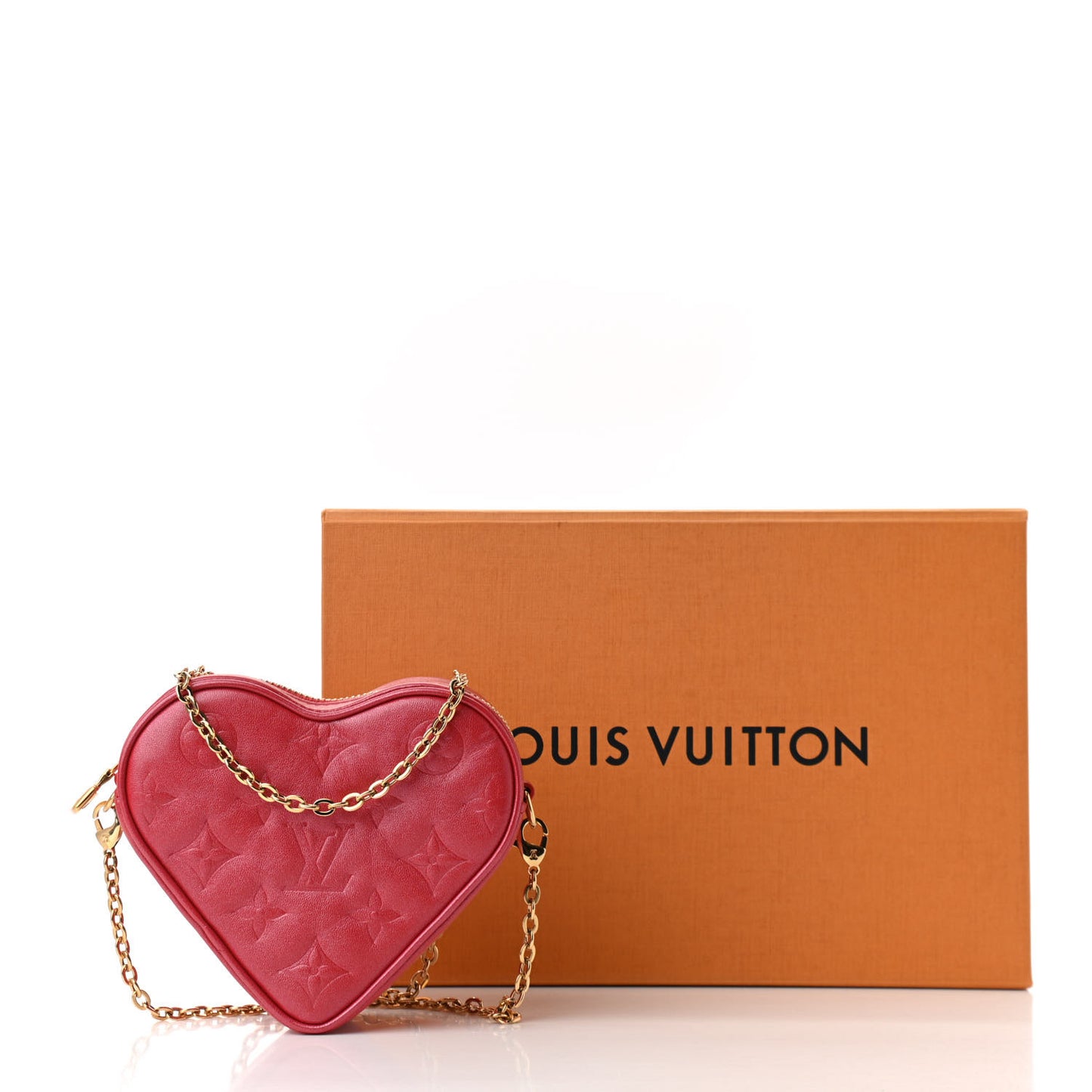 Lambskin Embossed Monogram Fall In Love Sac Coeur Heart Chain Bag Lipstick Red