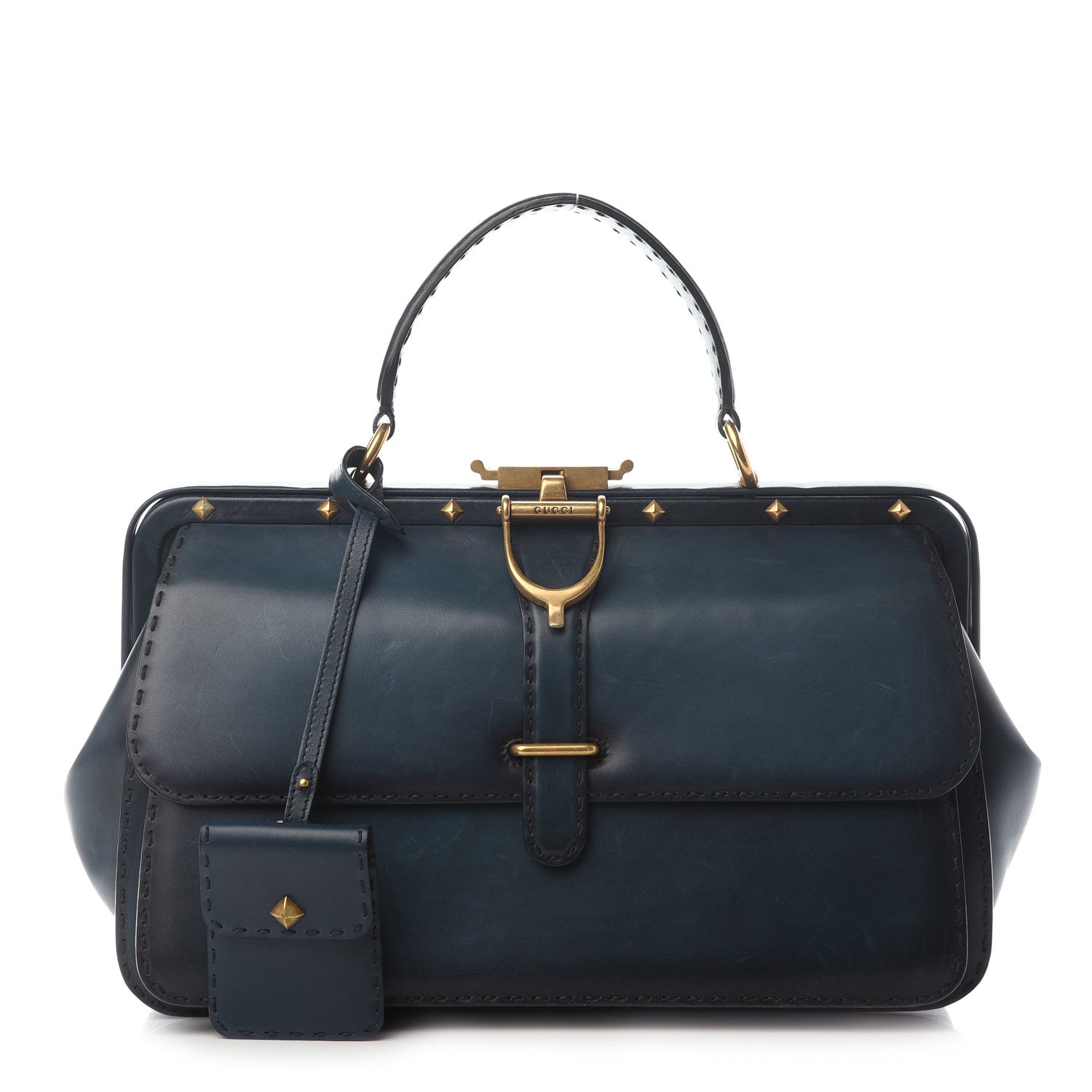 Gucci Calfskin Large Lady Stirrup Top Handle Dark Blue 1 of 10