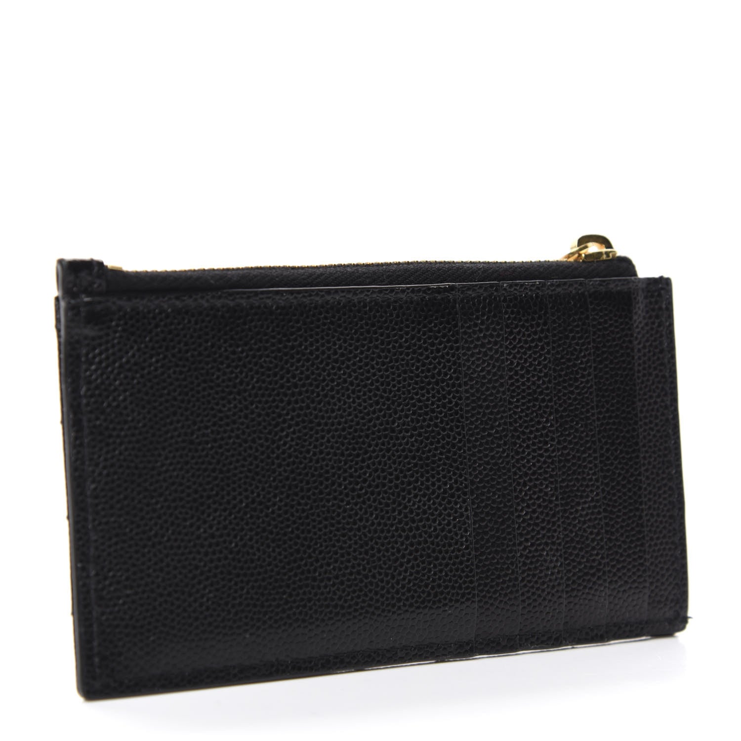 Saint Laurent Grain De Poudre Matelasse Chevron Monogram Fragments Zippered Card Case Coal 3 of 7