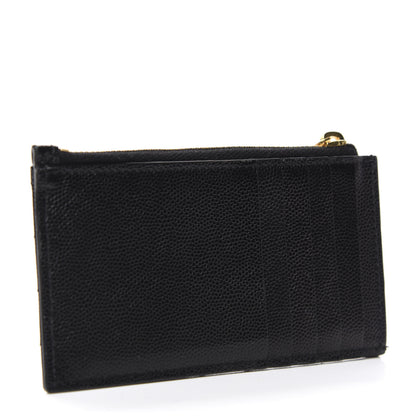 Saint Laurent Grain De Poudre Matelasse Chevron Monogram Fragments Zippered Card Case Coal 3 of 7