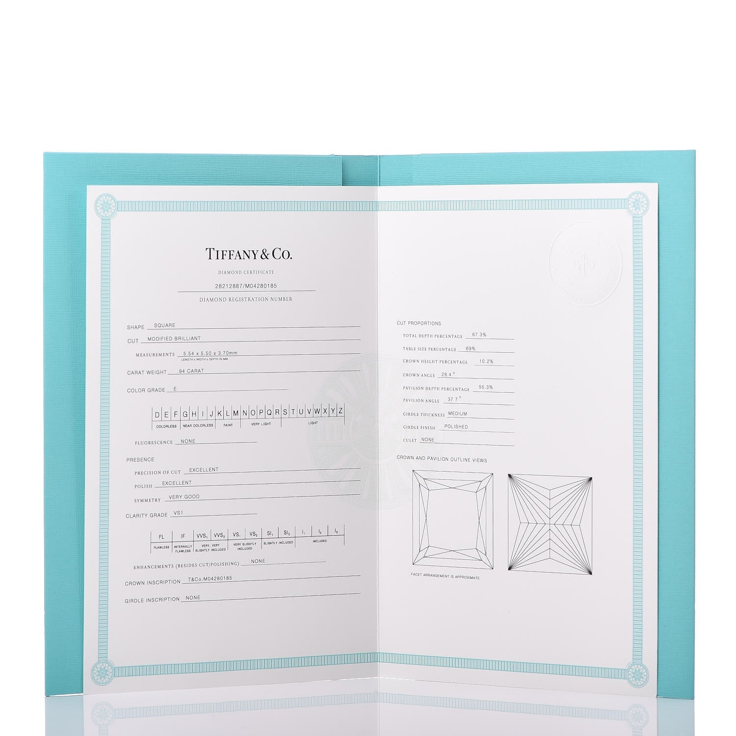 Tiffany Platinum Diamond .94ct Princess Grace Engagement Ring 54.5 7 7 of 8