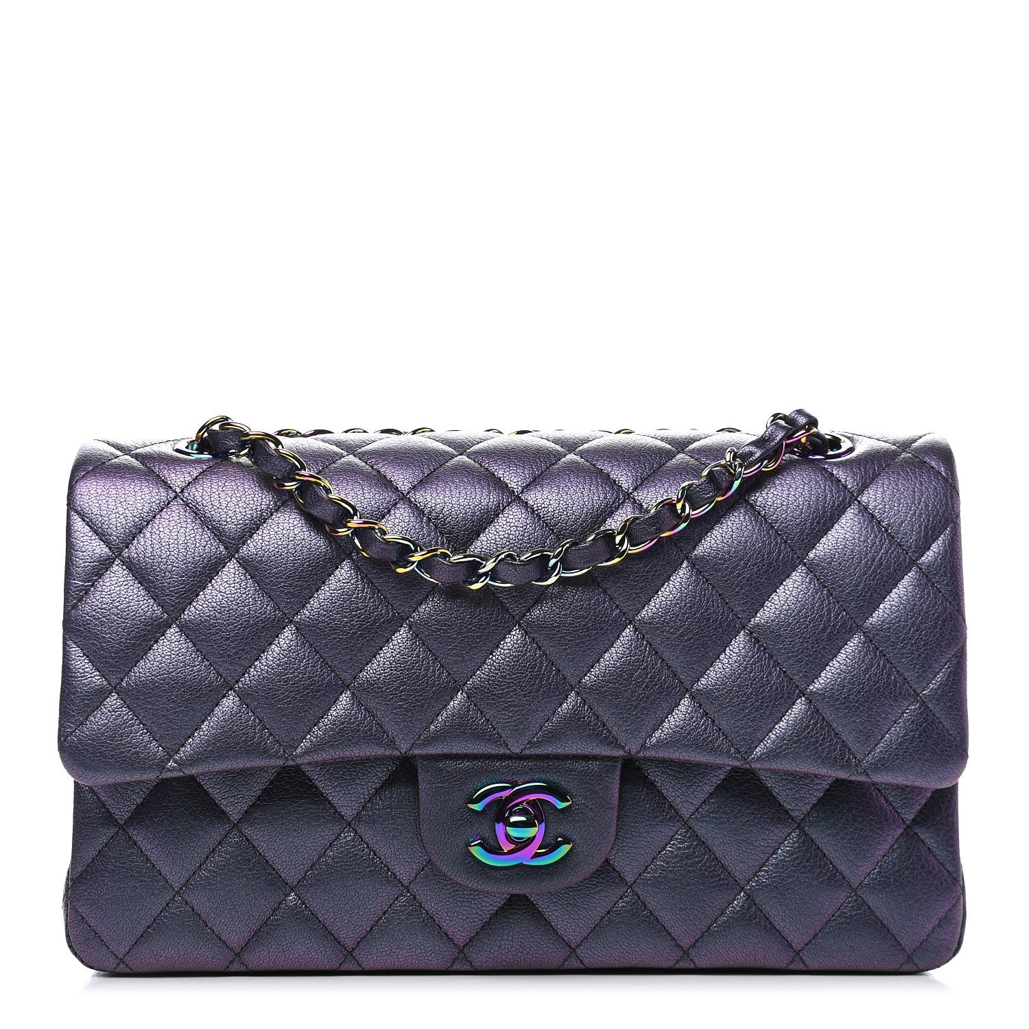 Chanel Iridescent Goatskin Quilted Medium Double Flap Purple 1 of 9