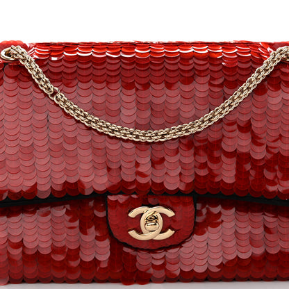 Chanel Satin Sequin Paris Shanghai Medium Double Flap Red 8 of 11