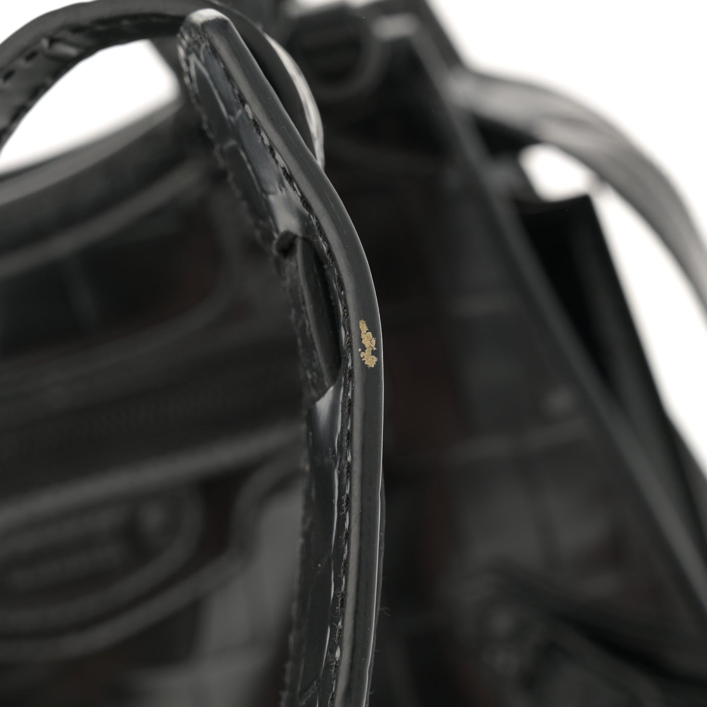 Semi Shiny Calfskin Crocodile Embossed Neo Classic Black Hardware Mini City Black