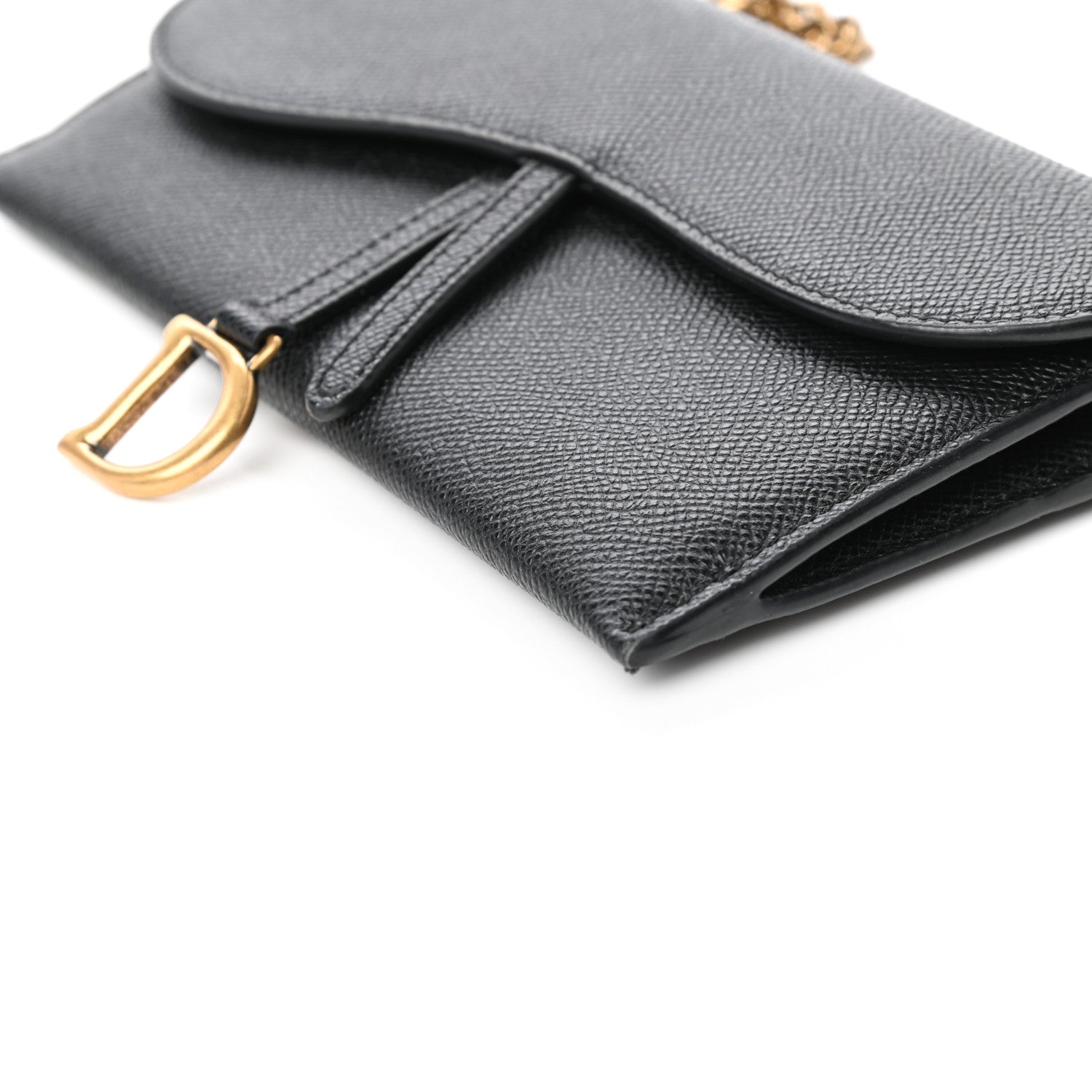 Christian Dior Grained Calfskin Saddle Chain Wallet Pouch Black 9 of 11