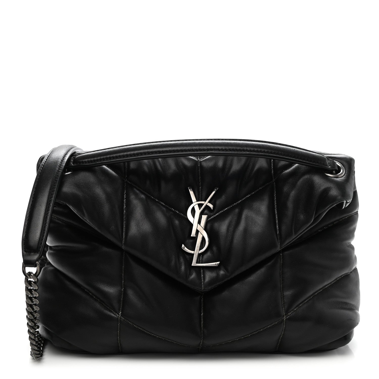 Saint Laurent Lambskin Quilted Small Loulou Puffer Monogram Chain Satchel Black 1 of 14