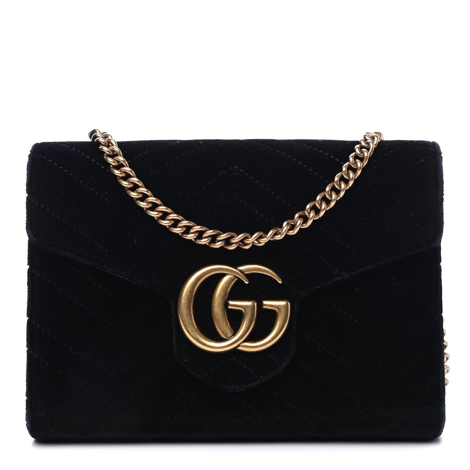 Gucci Velvet Matelasse GG Marmont Chain Wallet Black 1 of 5