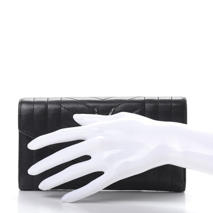 Saint Laurent Lambskin Mixed Matelasse Quilted Large Monogram Envelope Wallet Black 2 of 9