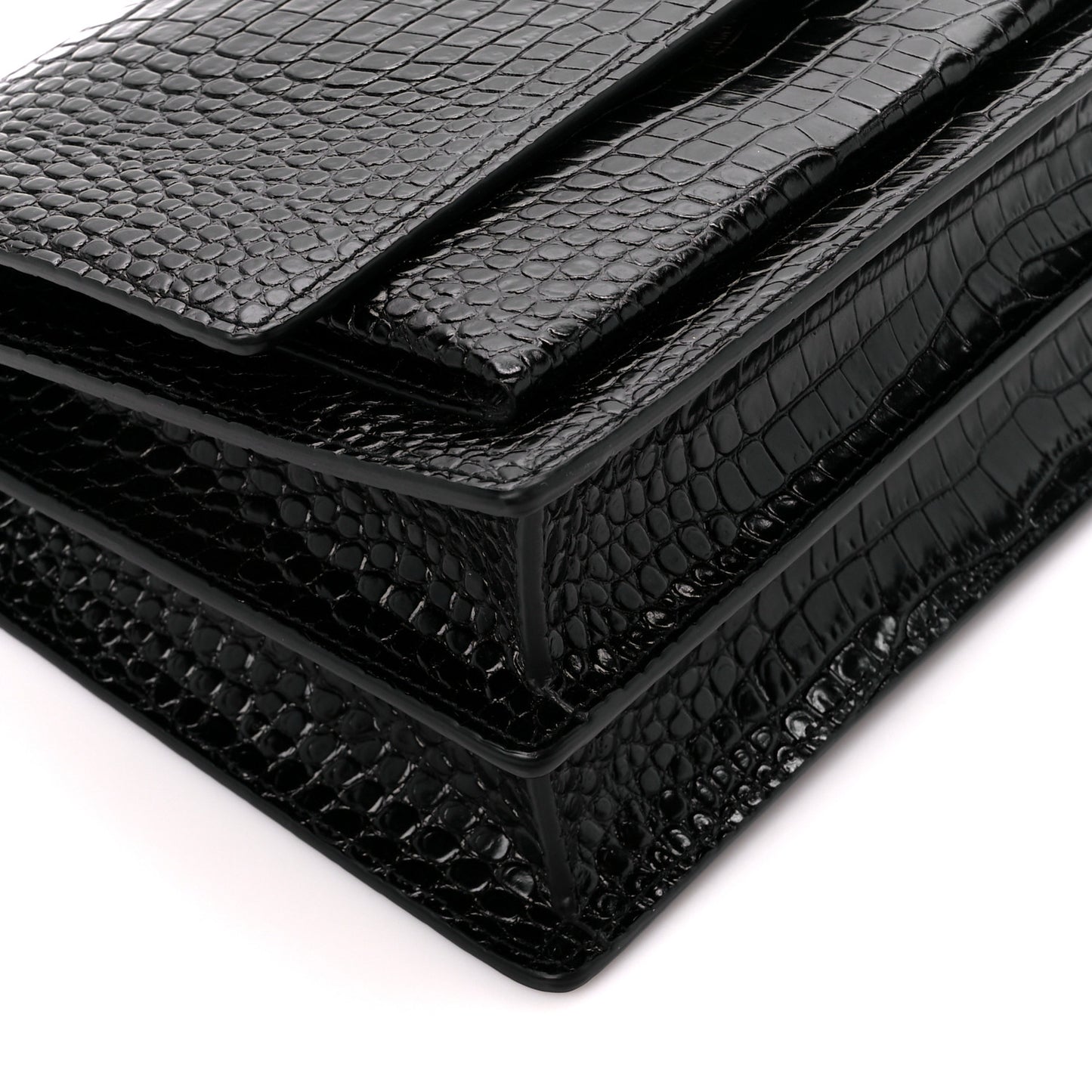 Calfskin Crocodile Embossed Large Monogram Sunset Black