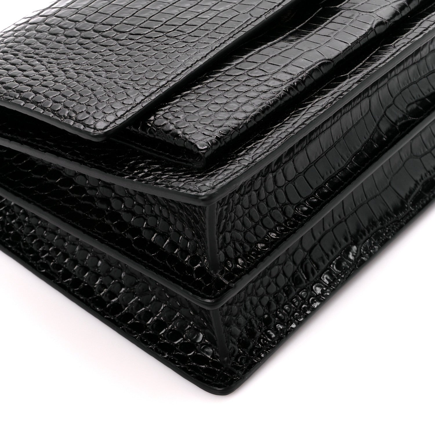Saint Laurent Calfskin Crocodile Embossed Large Monogram Sunset Black 11 of 13