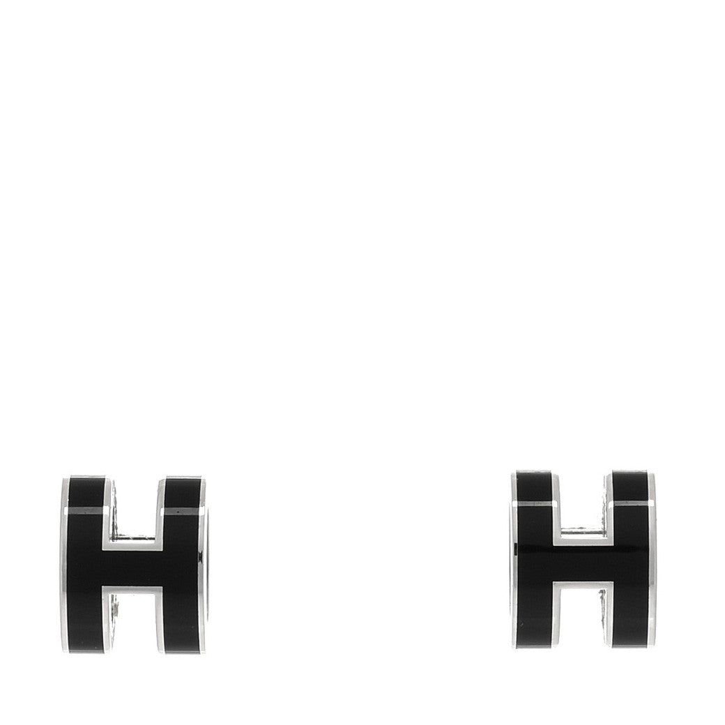 Hermes Palladium Lacquered Mini Pop H Earrings Black 1 of 4