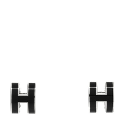 Hermes Palladium Lacquered Mini Pop H Earrings Black 1 of 4