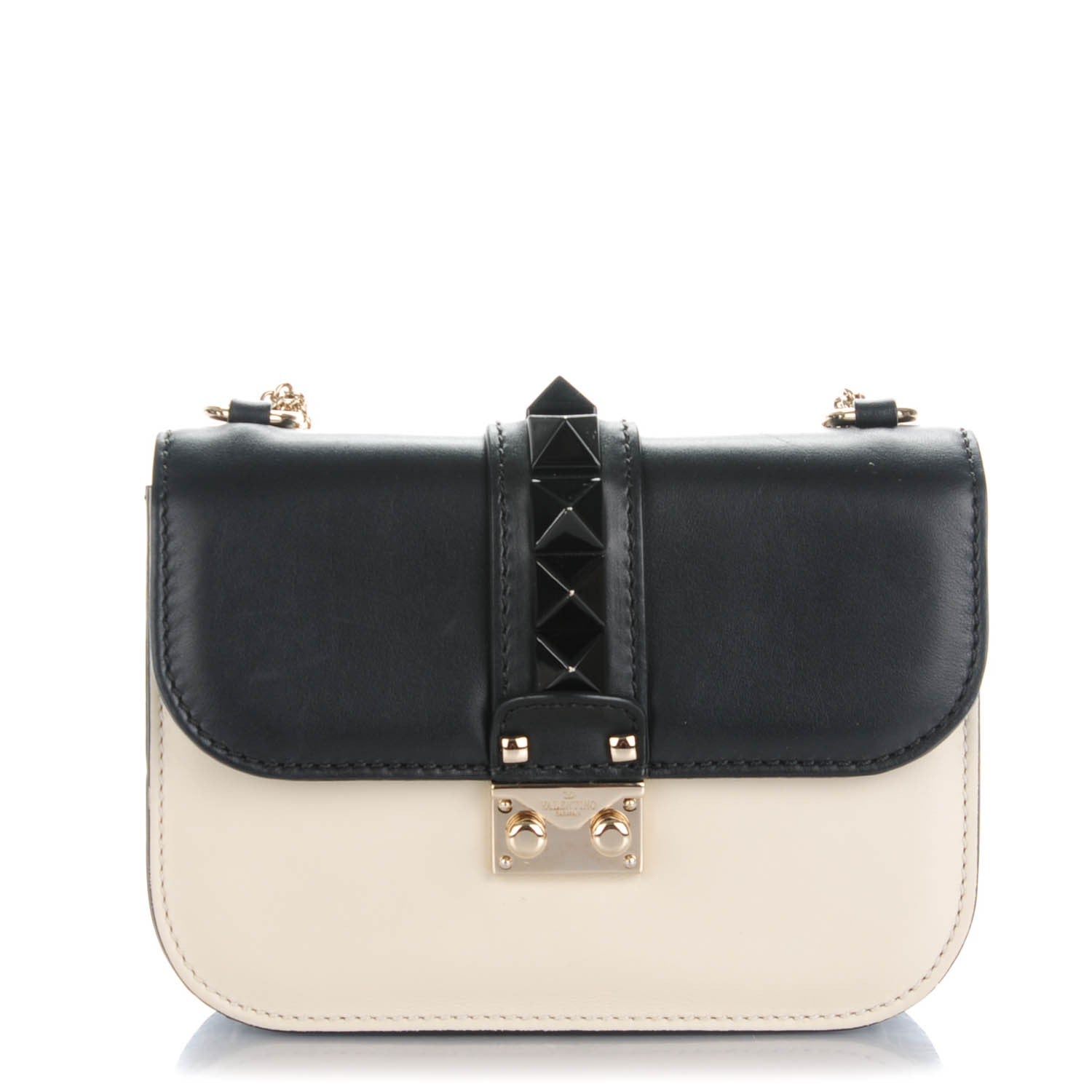 Valentino Garavani Vitello Small Glam Lock Rockstud Flap Black Light Ivory 1 of 8