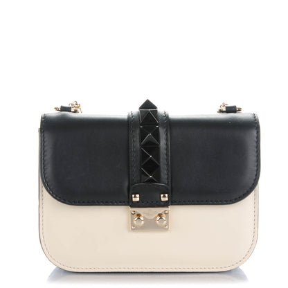 Valentino Garavani Vitello Small Glam Lock Rockstud Flap Black Light Ivory 1 of 8
