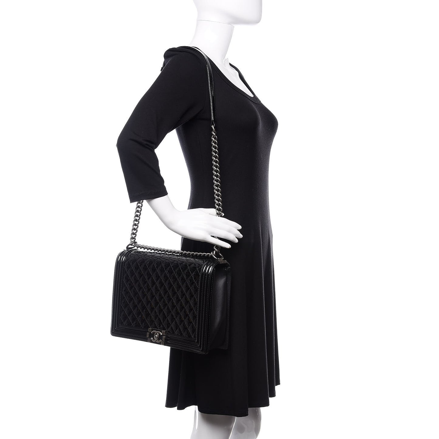Patent Quilted Large Boy Flap Black