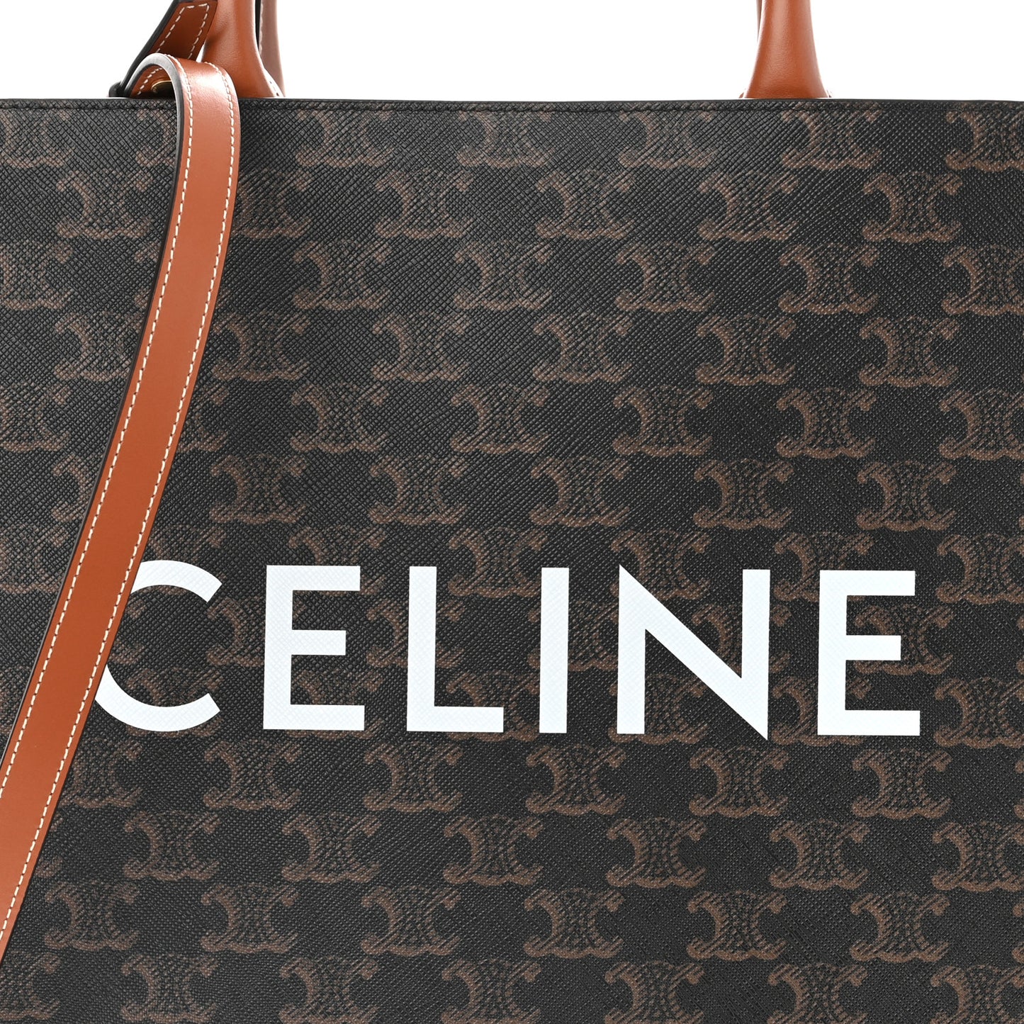 Triomphe Canvas Calfskin Small Vertical Cabas Tan