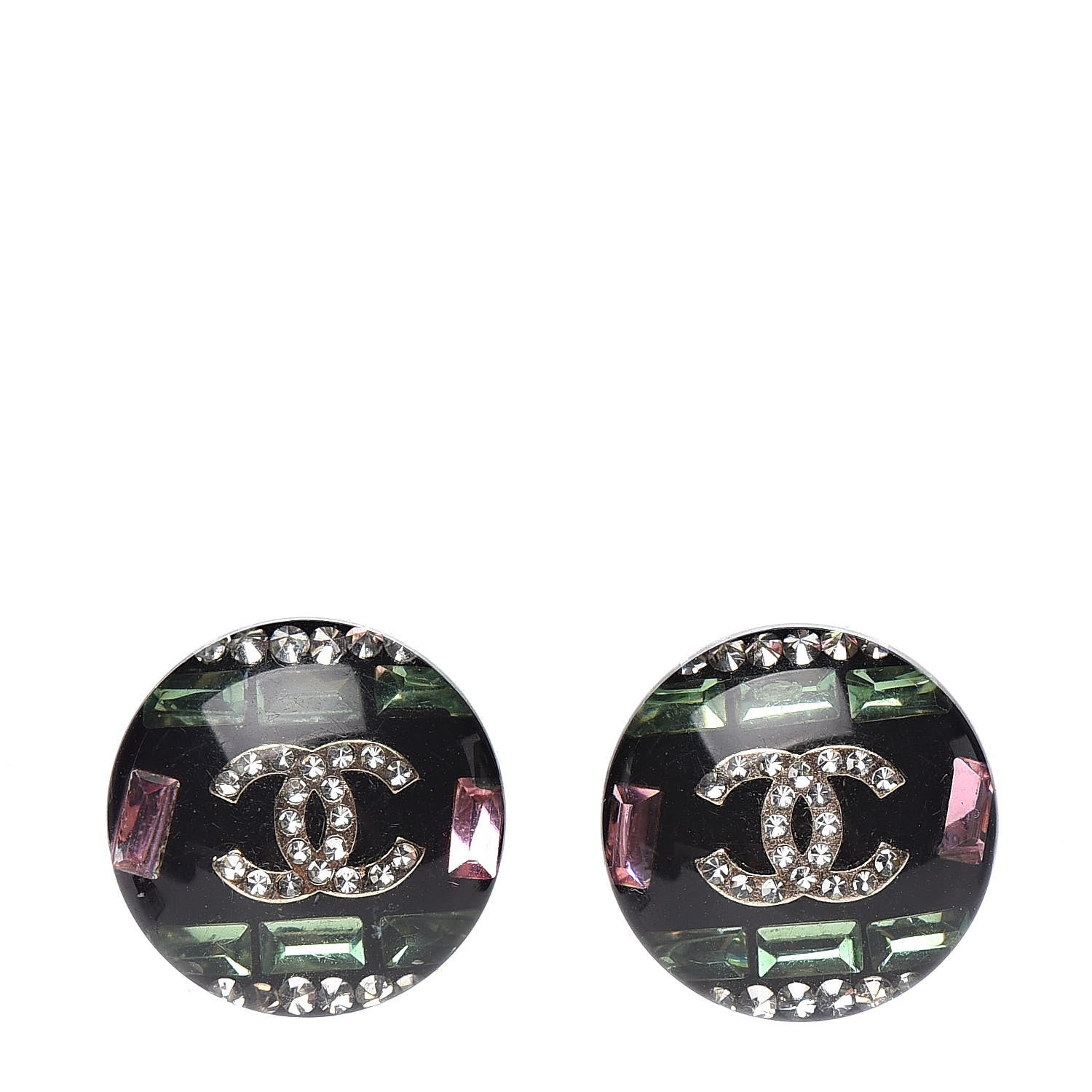 Chanel Resin Crystal CC Earrings Black Multicolor 1 of 5