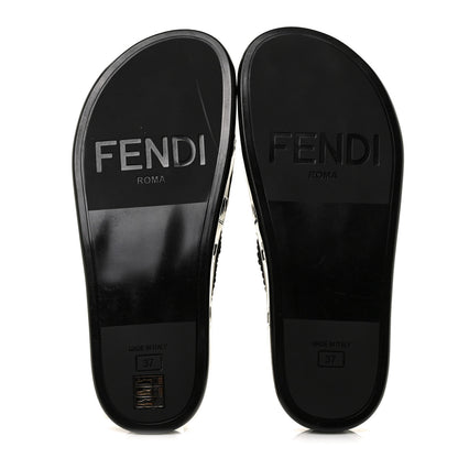 Fendi Raffia Rubber FF Woven Reflections Crisscross Slide Sandals 37 Black 5 of 7