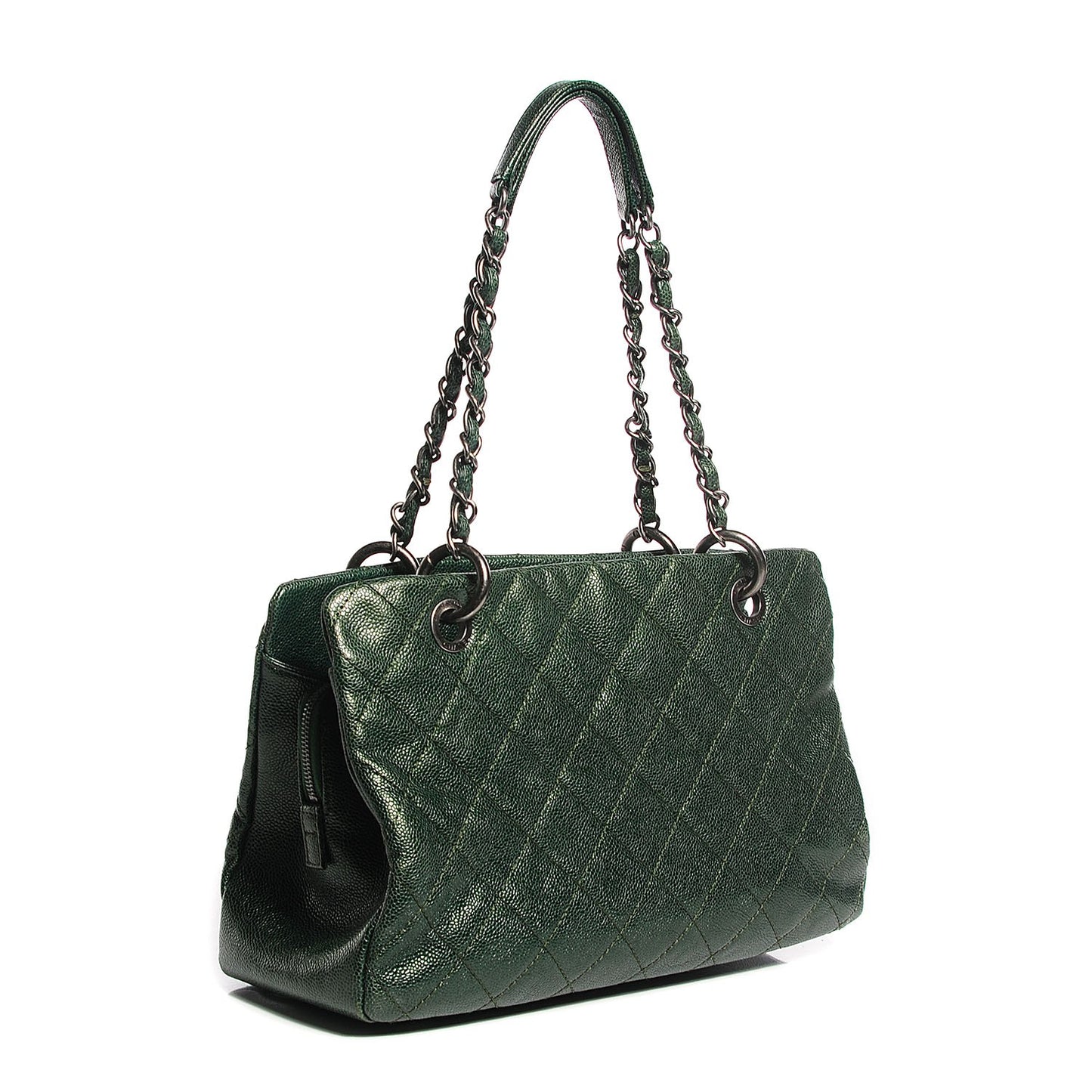 Iridescent Caviar Quilted Small Chic Tote Green