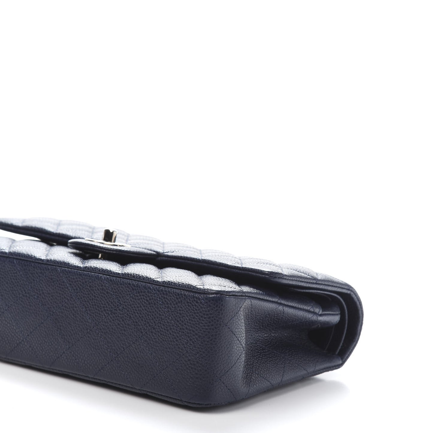 Caviar Quilted Medium Double Flap Dark Blue