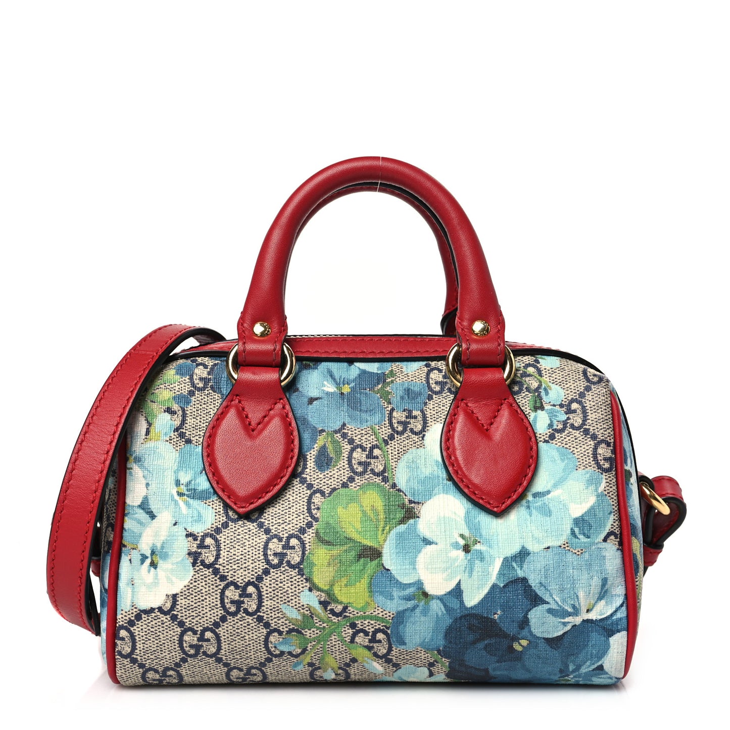 GG Supreme Monogram Blooms Mini Boston Navy Blue Hibiscus