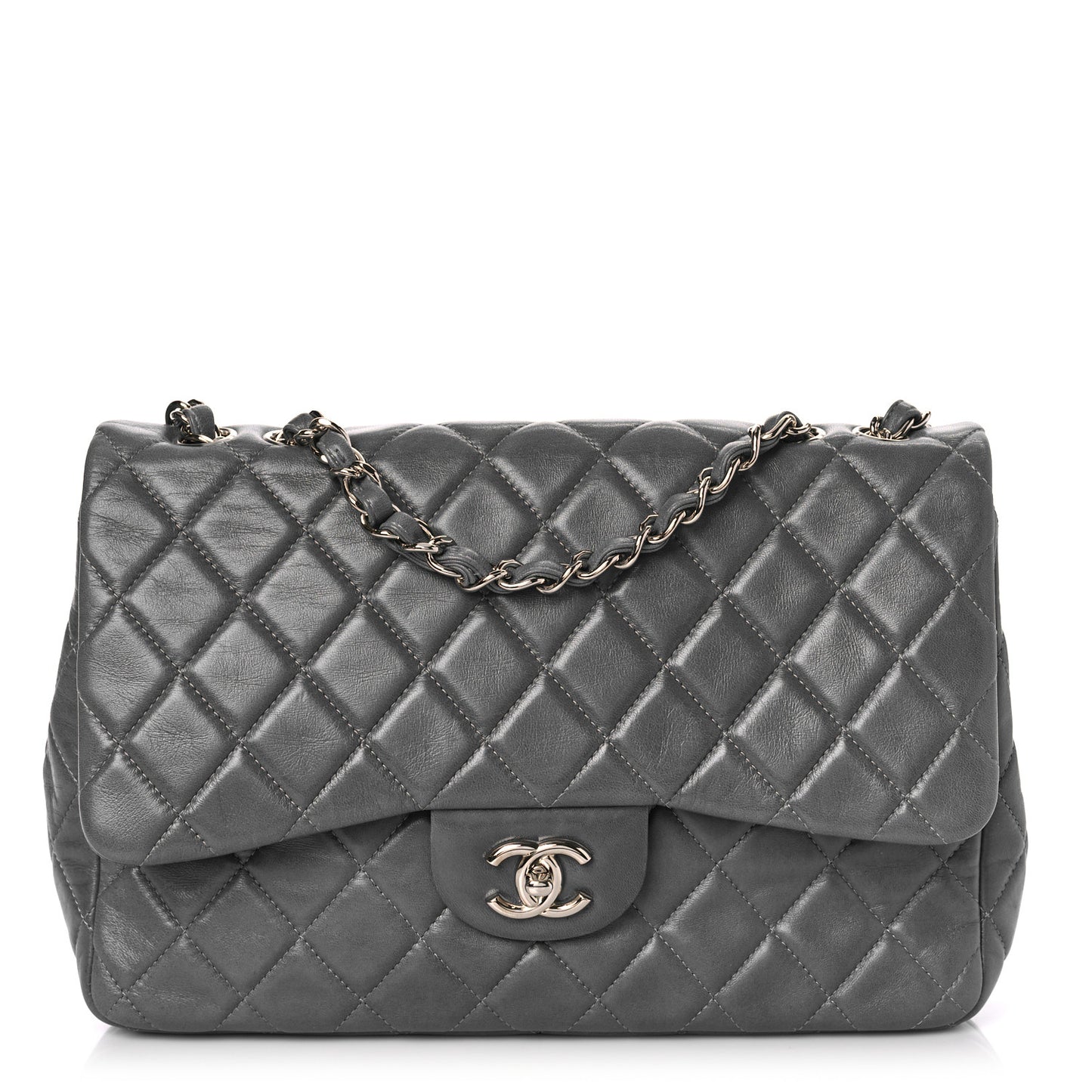 Lambskin Quilted Jumbo Single Flap Grey