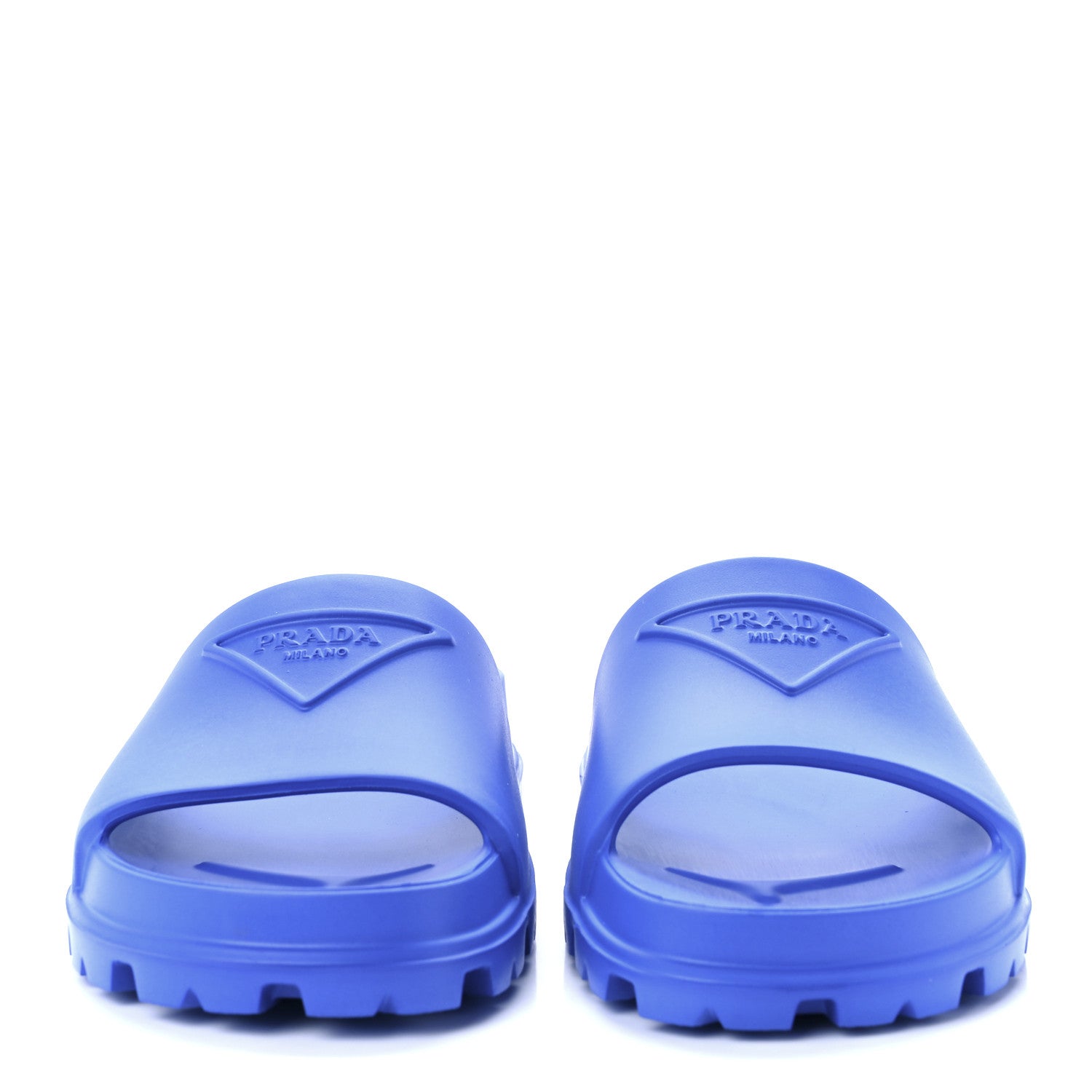 Prada EVA Rubber Triangle Logo Embossed Womens Lug Sole 20mm Slide Sandals 37 Azzurro 2 of 8
