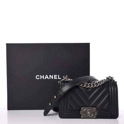 Chanel Caviar Chevron Quilted Small Boy Flap Black 8 of 8