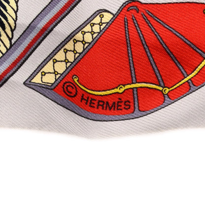 Hermes Silk Les Voitures A Transformation Twilly Gris Perle Rouge Jaune Vif 4 of 4
