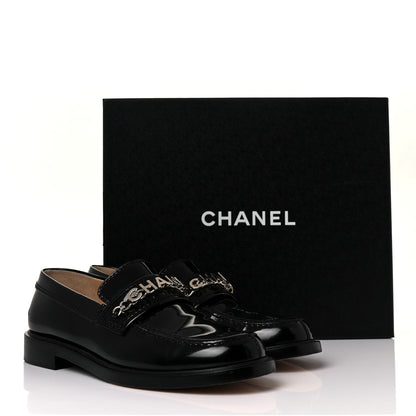 Chanel Shiny Calfskin Logo Loafers 38.5 Black 10 of 10