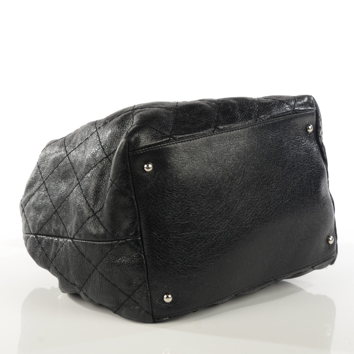 Glazed Calfskin On The Road Drawstring Tote Black
