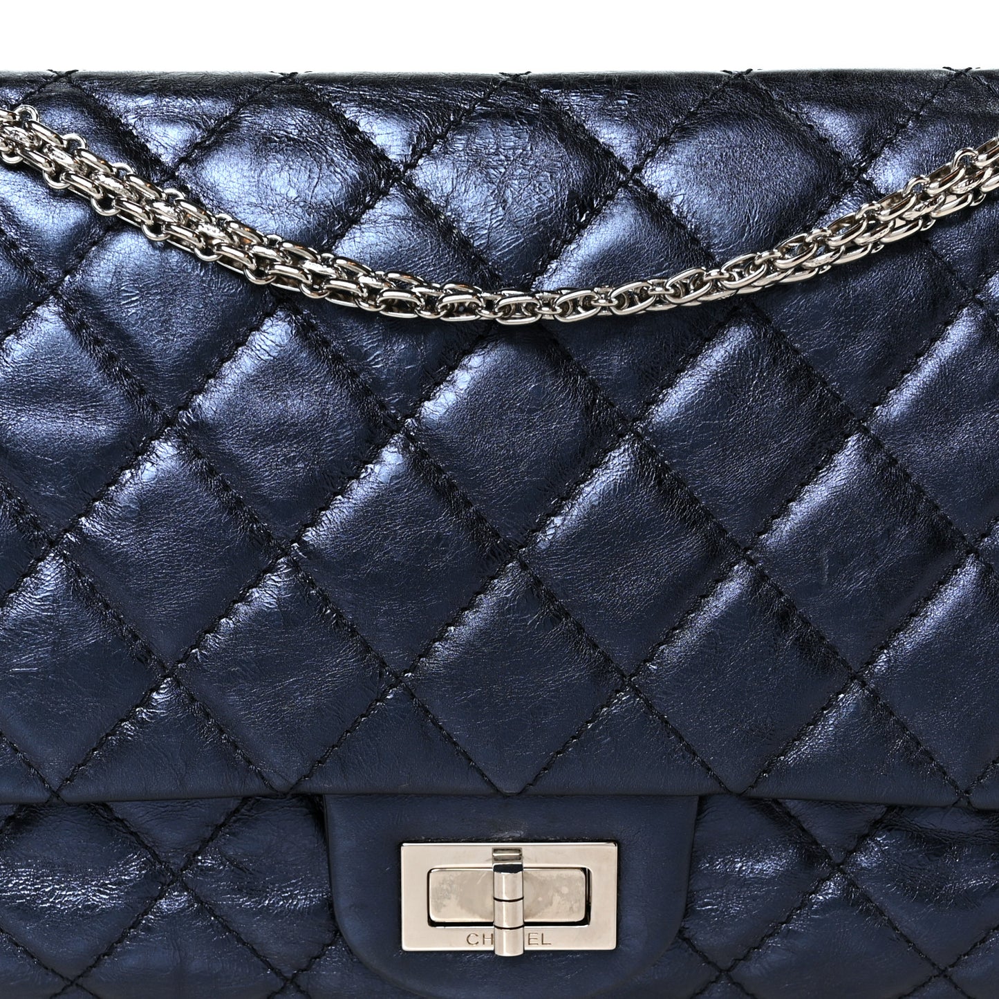 Metallic Aged Calfskin Quilted 2.55 Reissue 227 Flap Blue