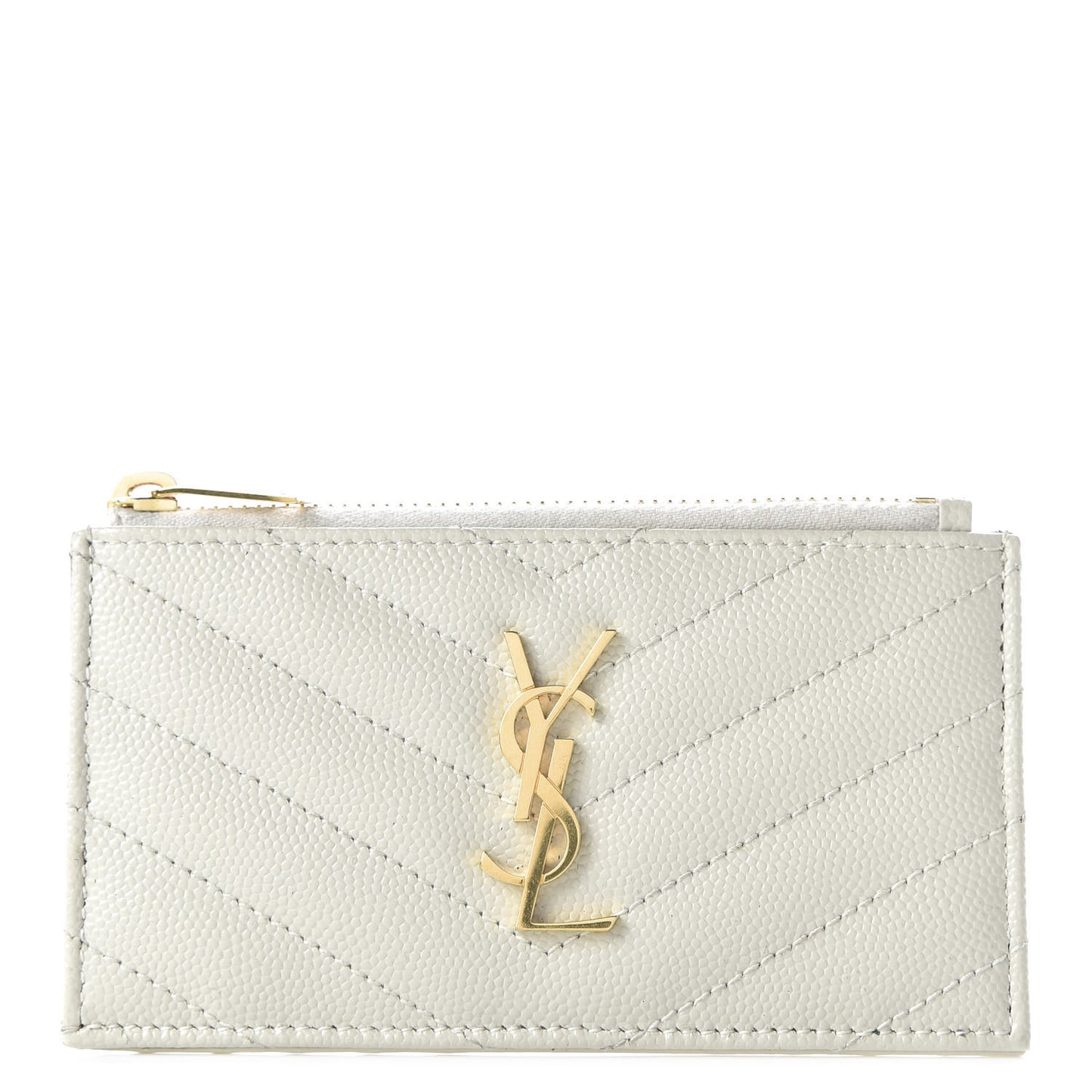 Grain De Poudre Matelasse Chevron Monogram Fragments Zippered Card Case White