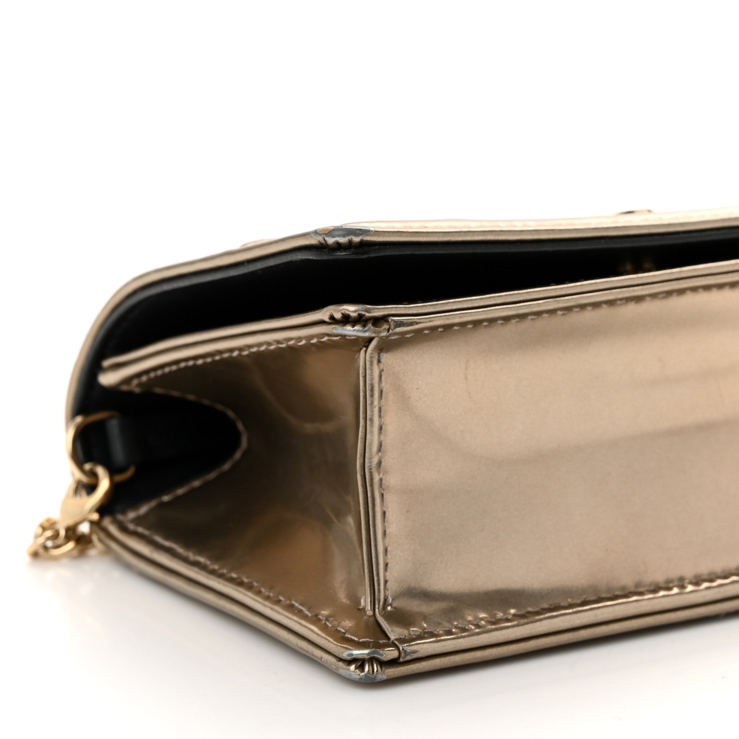 Christian Dior Metallic Patent Micro-Cannage Baby Diorama Flap Bag Gold 9 of 11