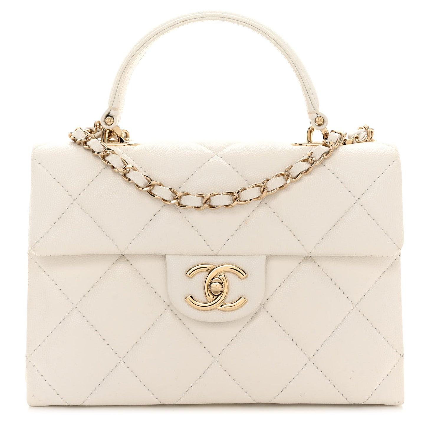 Caviar Quilted Mini Retro Twist Top Handle Flap White