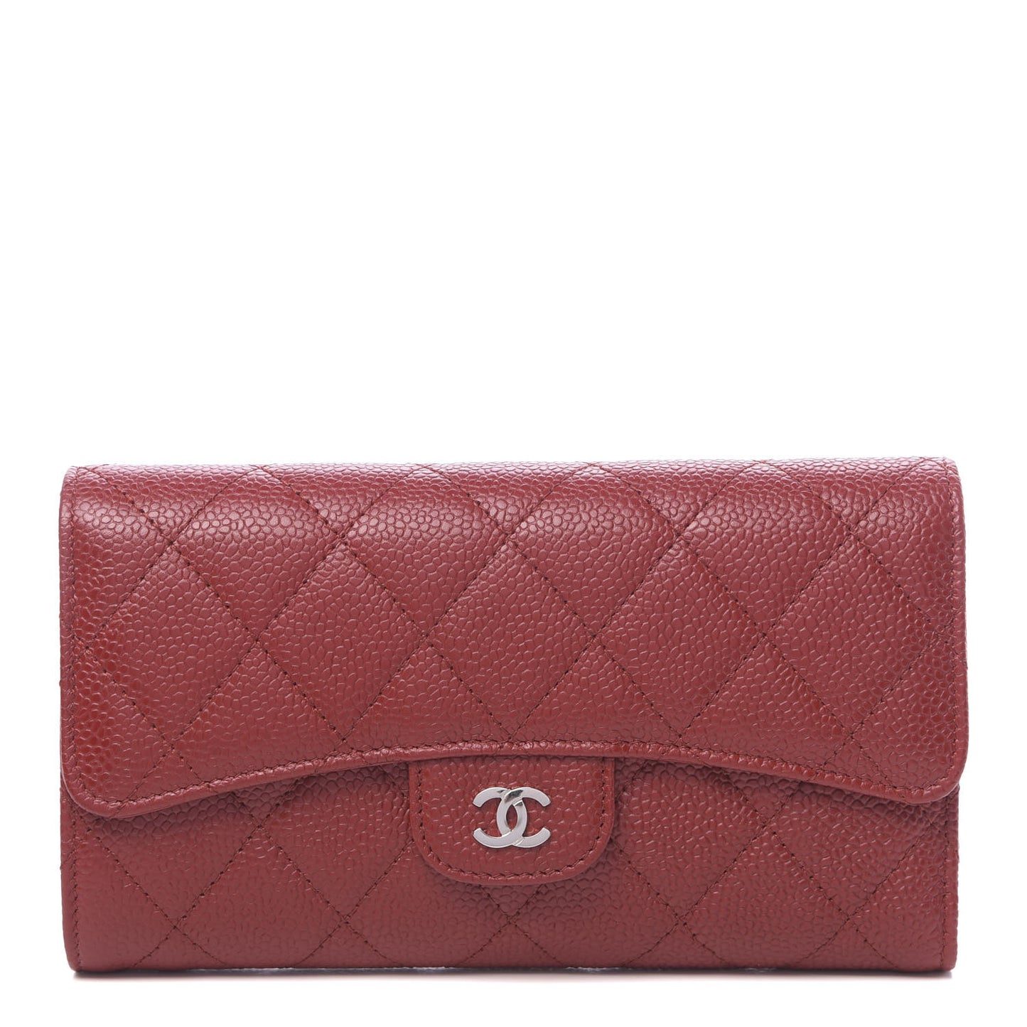 Caviar Quilted Long Flap Wallet Dark Red