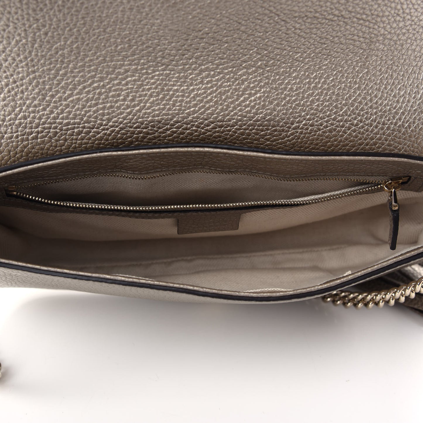 Metallic Pebbled Calfskin Medium Soho Flap Crossbody Golden Beige