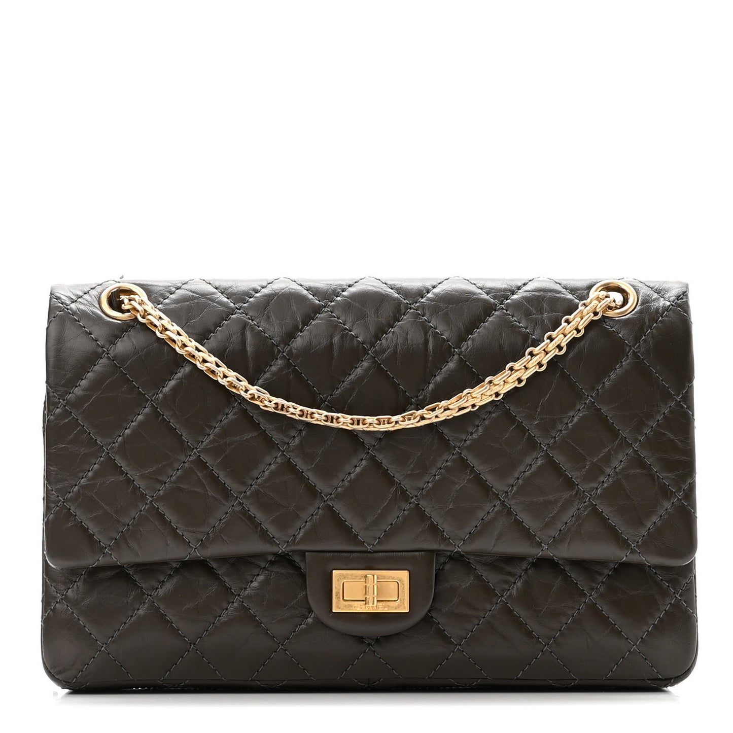 Aged Calfskin Quilted 2.55 Reissue 226 Flap Dark Khaki